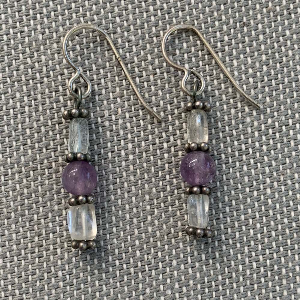 Sterling Silver Earrings with Amethyst and Quartz